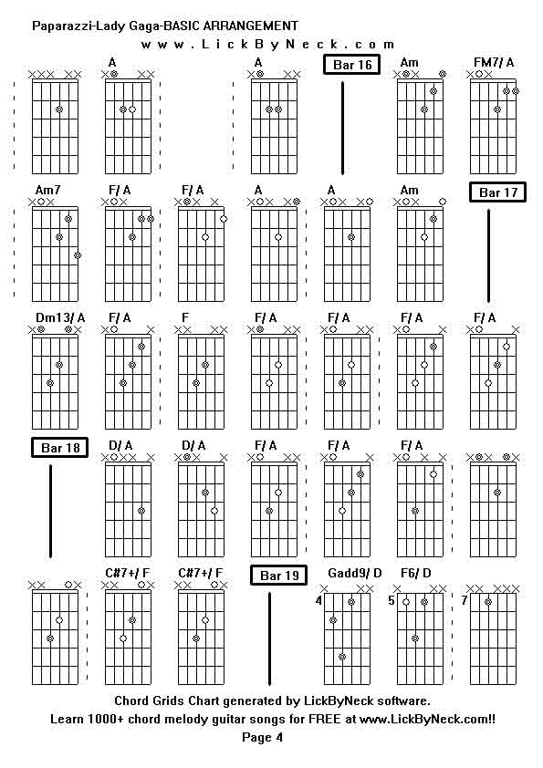 Chord Grids Chart of chord melody fingerstyle guitar song-Paparazzi-Lady Gaga-BASIC ARRANGEMENT,generated by LickByNeck software.